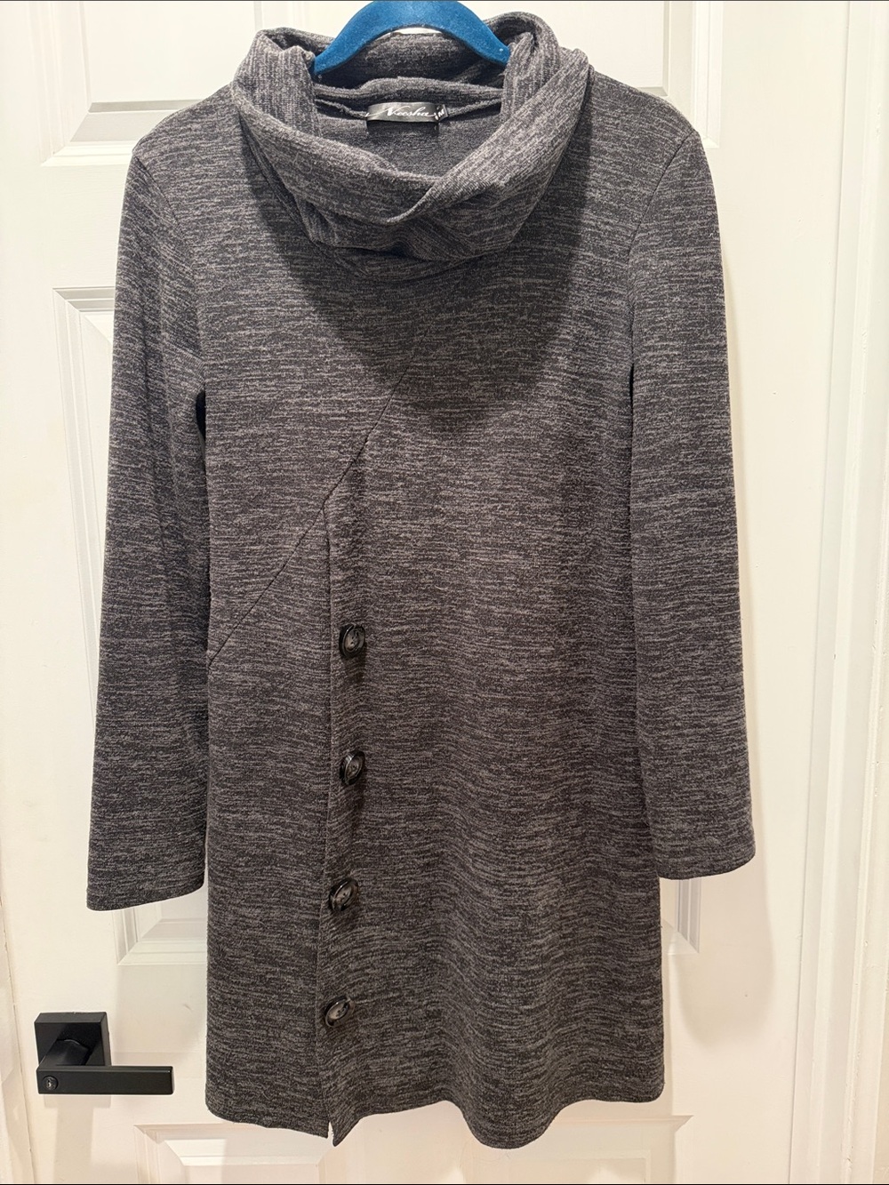 Women's Gray Cowl Neck Tunic with Button Detail